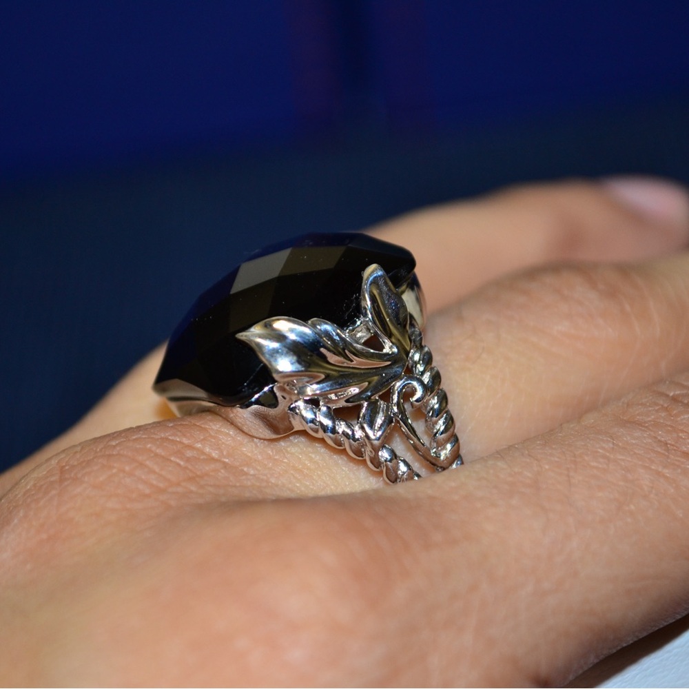 NEW Sterling Silver ONYX LARGE Faceted Cut Twisted Ring Joya Judy Crowell SIZE 8 - Picture 3 of 16